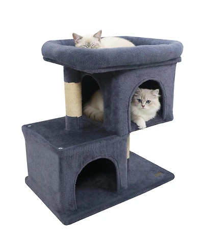 Gymax 25.5'' Cat Tree with 2 Large Condo Padded Top Perch Sisal Scratching Posts for Cats