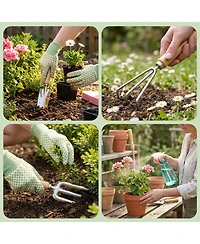 Xdovet Gardening Tool Set 9-Piece Heavy Duty Rust-Resistant Tote Bag Gift Women Beginner