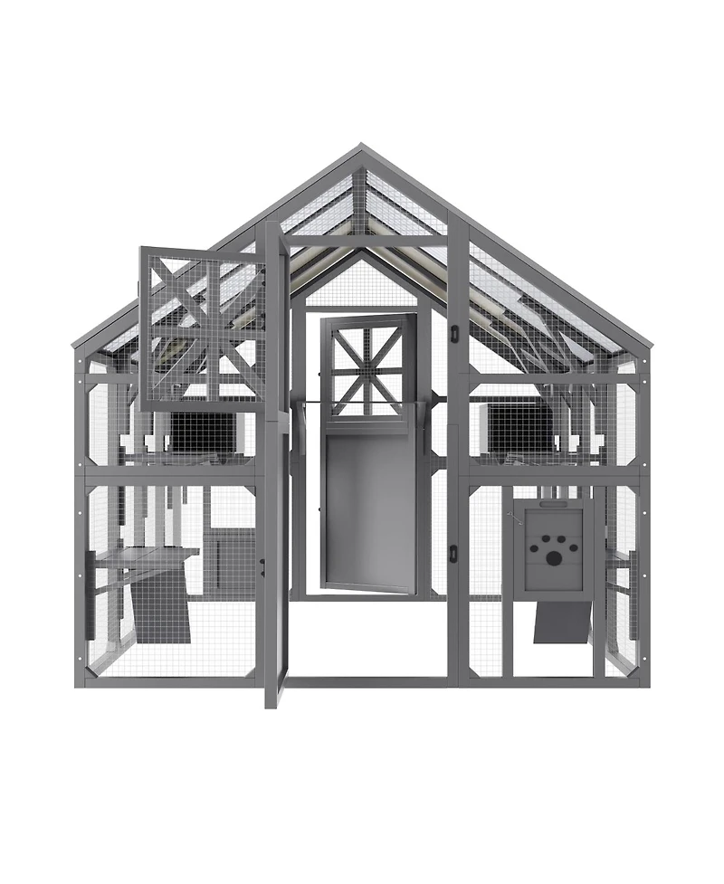 Streamdale Furniture Extra Large Walk-in Outdoor Catio with 7 Platforms and Weatherproof Roof