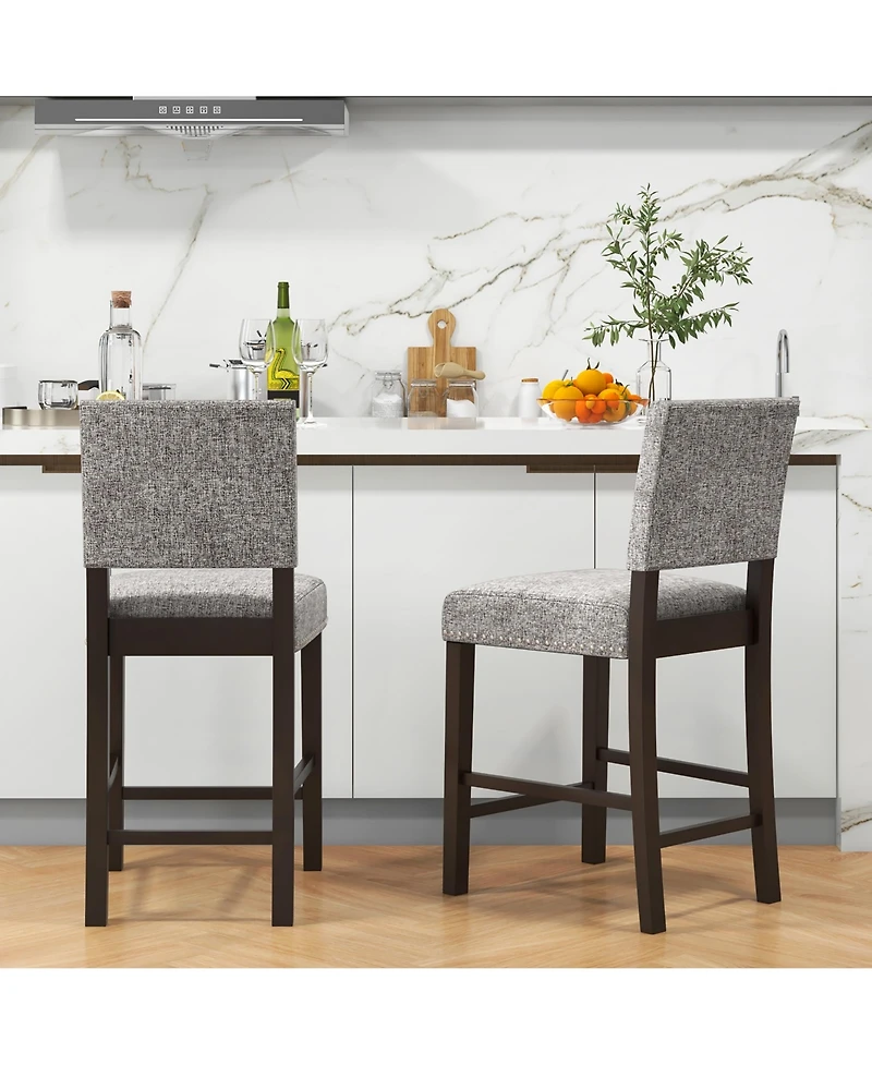Gymax 4 Piece Upholstered Bar Stools 26 Inch Counter Height Chairs with Sponge Cushions