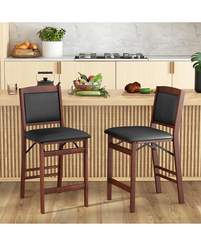 Gymax Set of 2 Counter Height Chairs with Rubber Wood Legs Padded Seat and Backrest