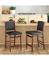 Gymax Set of 2 Counter Height Chairs with Rubber Wood Legs Padded Seat and Backrest