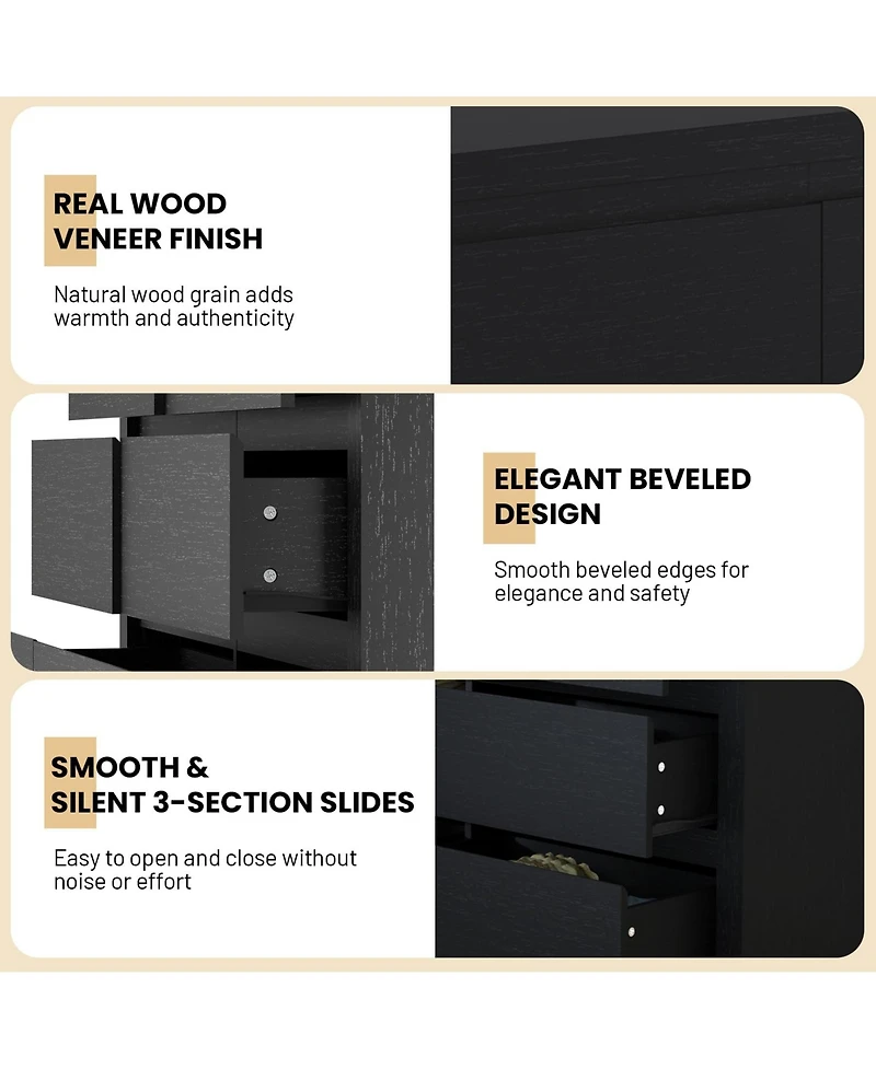 homfan 9 Drawer Tv Stand Dresser, 63 Inch Wood Chest of Drawers with Anti Tip Device for Bedroom or Living Room