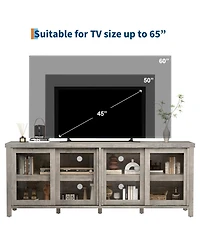 homfan Modern Tv Stand for 65 Inch, Entertainment Center with Storage Cabinet, 4 Sliding Glass Doors, Mid Century Media Console Table for Living Room