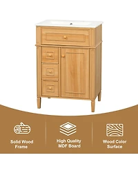 Phying 24 Inch Bathroom Vanity with Sink Solid Wood Vanity Cabinet with Flip Out Drawer 2 Soft Close Drawers Freestanding Bathroom Storage Cabinet