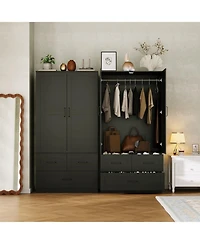 homfan Modern Wooden Wardrobe Closet for Bedroom, 70" Freestanding Armoire Cabinet with Hanging Rod, 3 Deep Storage Drawers, Tall Clothes Organizer