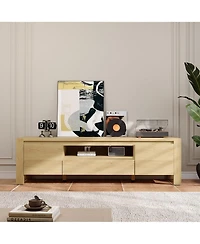 homfan Farmhouse Tv Stand with Doors and Cabinet, Modern Entertainment Center for Living Room and Bedroom Fits Tv's up to 70" Sturdy Wood Construction