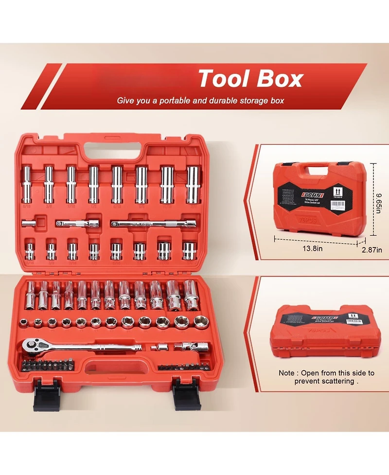 Xdovet 3/8inch Drive Socket Set Ratchet Wrench Metric Sae Auto Repair