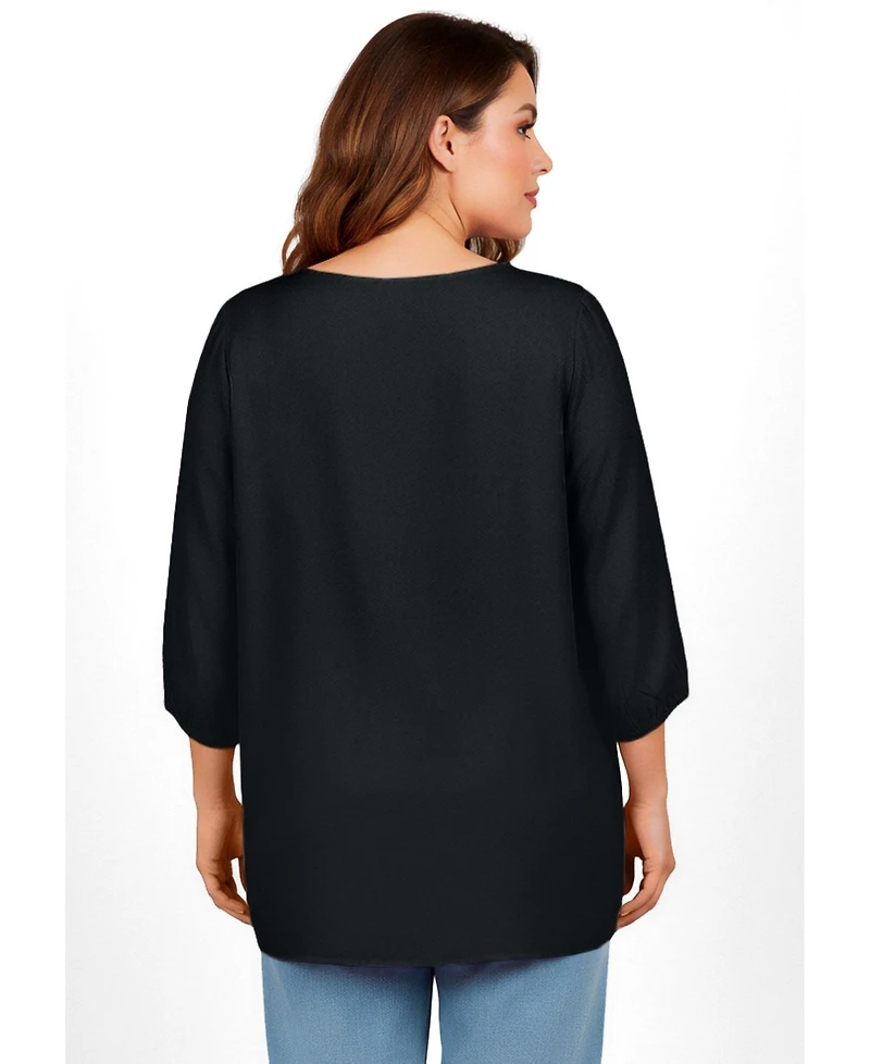 Avenue Women's Plus Lace Neckline Peasant Blouse