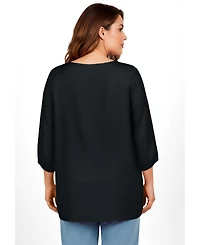 Avenue Women's Plus Lace Neckline Peasant Blouse