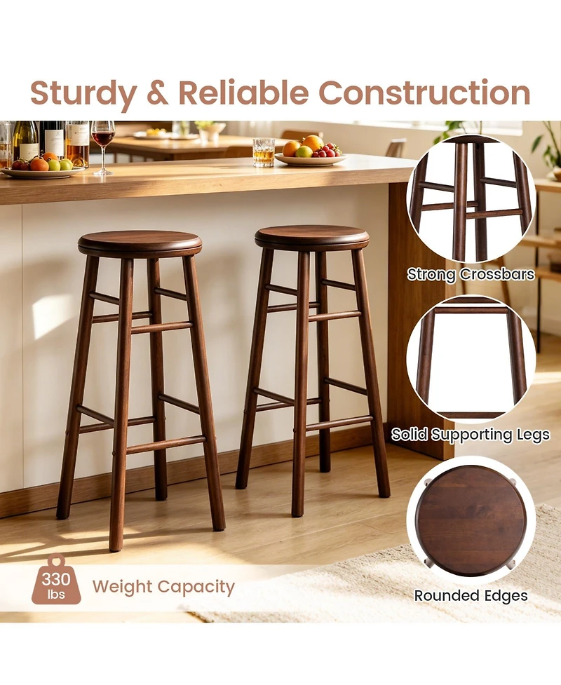 Gymax Set of 29'' Swivel Bar Stools with Backless Design Footrests and Strong Crossbars