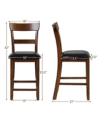 Gymax Set of Barstools Counter Height Chairs with Leather Seat and Rubber Wood Legs