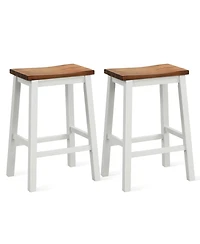 Gymax 24.5 Inch Set of Saddle Stools Industrial Counter Height Stools with Footrests