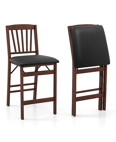 Gymax Set of 2 Counter Height Chairs Folding Kitchen Island Stool with Padded Seat