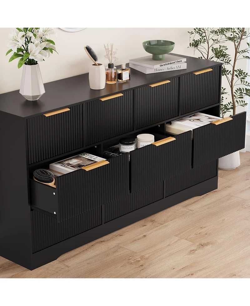 homfan 10 Drawer Tv Stand Dresser with Fluted Texture and Metal Handles for Living Room, Bedroom, Office