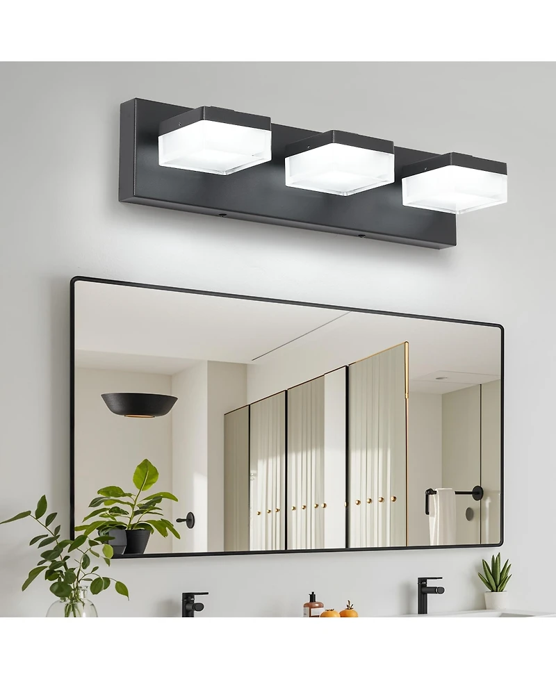 Midola Modern Led Vanity Light for Bathroom Transparent Acrylic Matt Black 3 Light Over Mirror Vanity Light