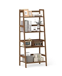 Gymax 4-Tier Bamboo Ladder Shelf Plant Display Stand Rack Bookshelf