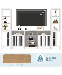 homfan Farmhouse Entertainment Center with Bookshelves, Tv Stand for 70 Inch TVs, Console Cabinet with Adjustable Shelves and Storage for Living Room