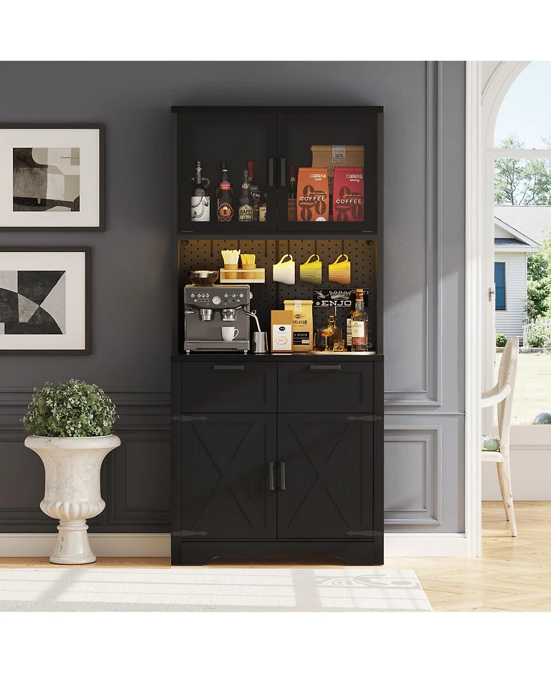 Aheaplus 71" Tall Farmhouse Kitchen Storage Cabinet with Door and Drawers
