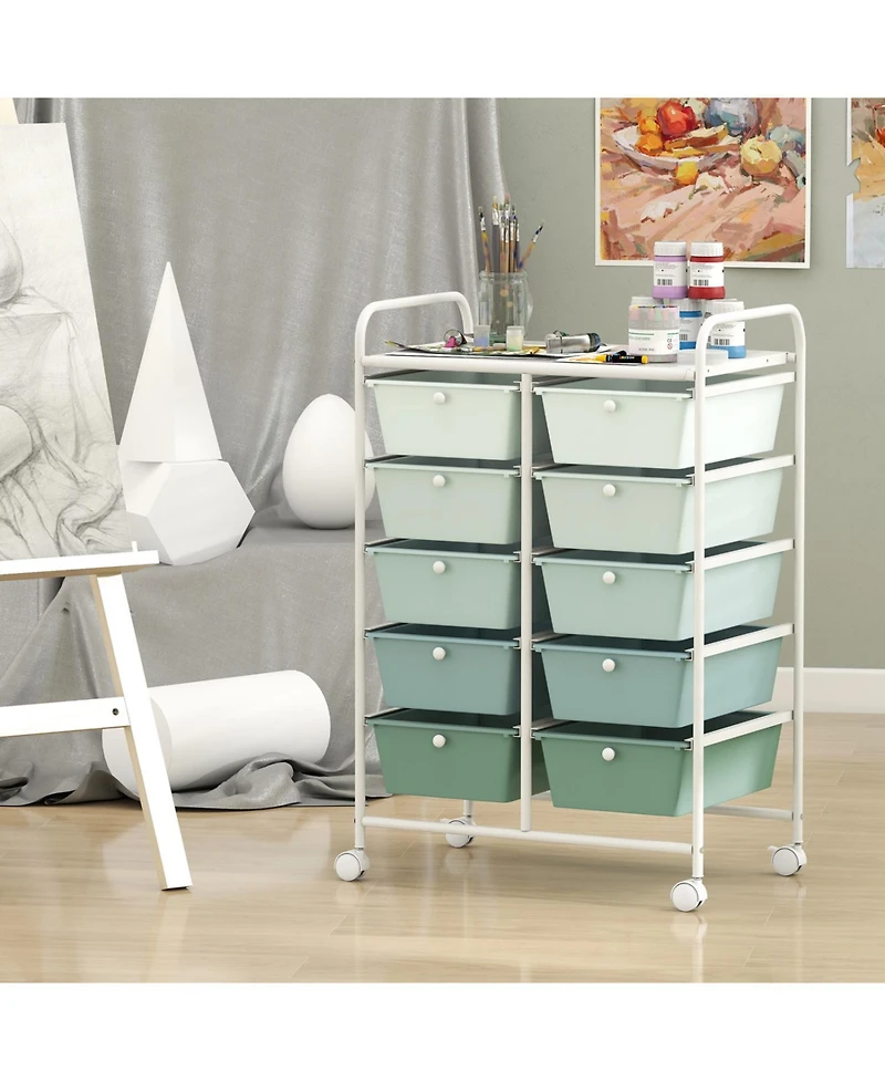 Slickblue Rolling Storage Organizer Cart with 10 Drawers