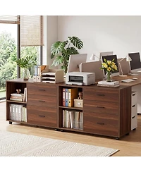 Tribesigns 39inch Rolling File Cabinet with 3 Drawers Wooden Office Lateral Filing Cabinet,Modern Printer Stand with Storage Shelves for Office