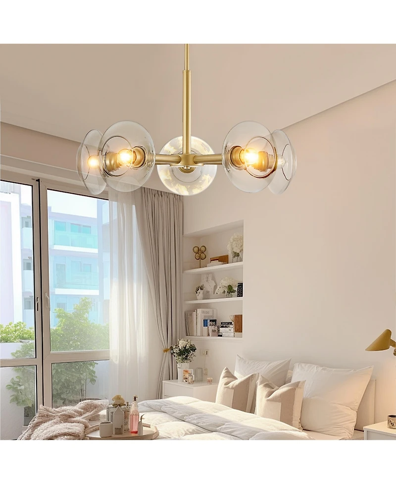 Midola 26" Modern 5-Light Sputnik Chandelier with Clear Glass Shades, Mid-Century Hanging Pendant Light Fixture for Dining Room, Living Room