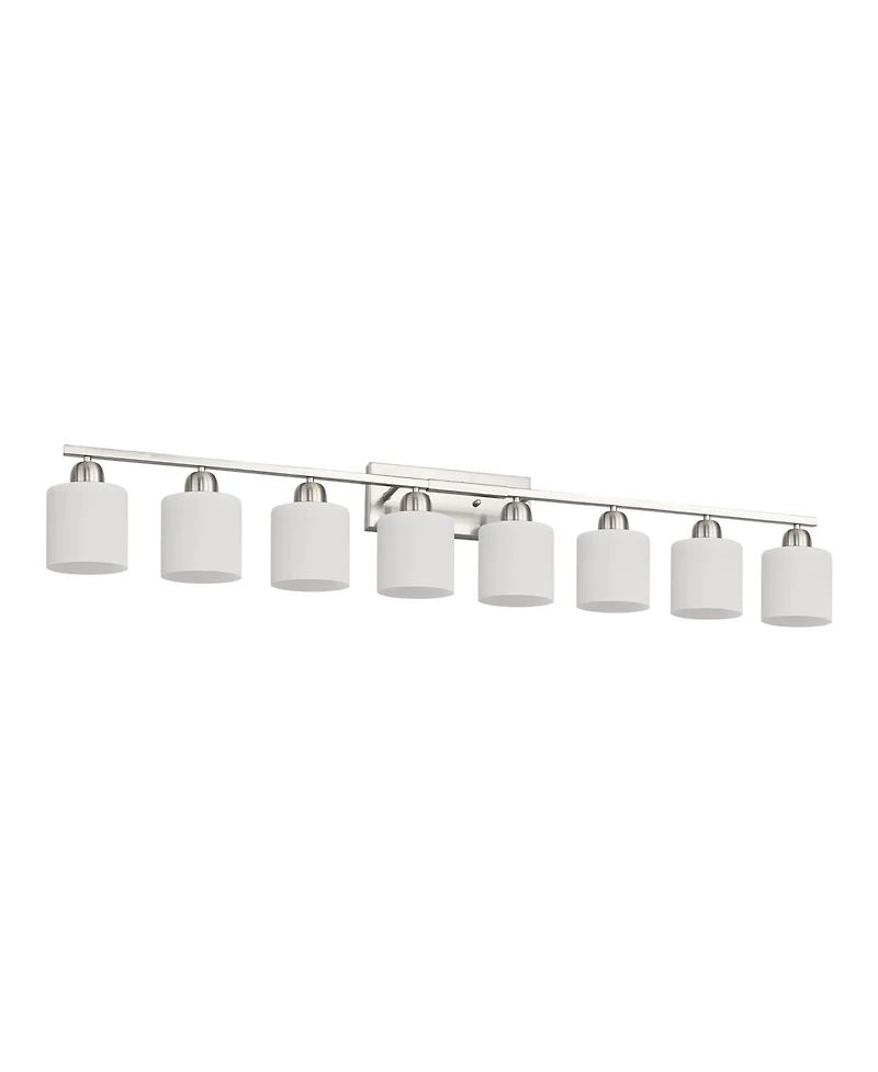 Midola 8-Light Bathroom Light Fixtures, 52inch Nickel Vanity Light with Glass Shade, Modern Bathroom Wall Lights Over Mirror for Home