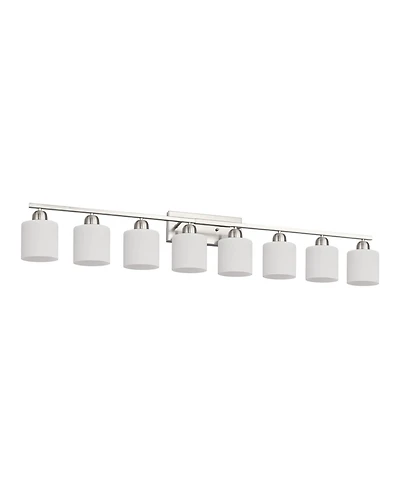 Midola 8-Light Bathroom Light Fixtures, 52inch Nickel Vanity Light with Glass Shade, Modern Bathroom Wall Lights Over Mirror for Home