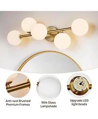 Midola 5-Light Bathroom Light Fixtures, Mid Century Modern Bathroom Light Ceiling Light, 3CCT Dimmable Led Wall Sconces Semi-Flush Mount Light Fixture