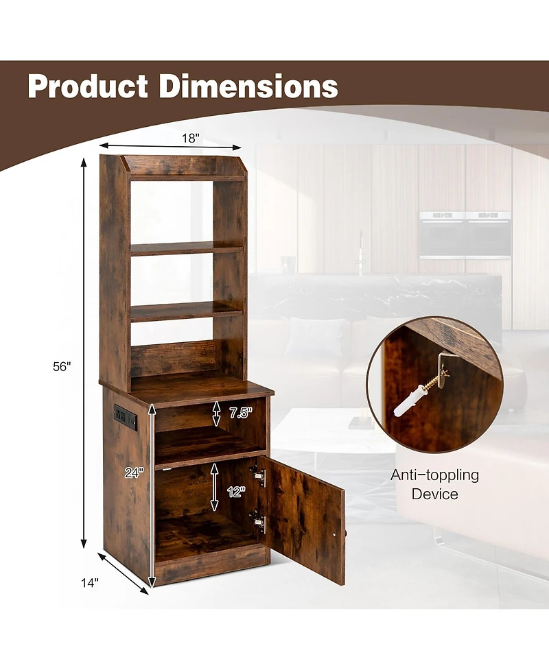 Gymax Nightstand Bedside End Side Table Bookshelf with Charging Station