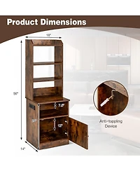 Gymax Nightstand Bedside End Side Table Bookshelf with Charging Station