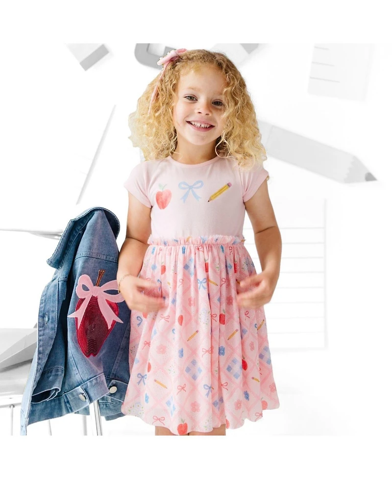 Sweet Wink Little Girls Back To School Trellis Short Sleeve Tutu Dress