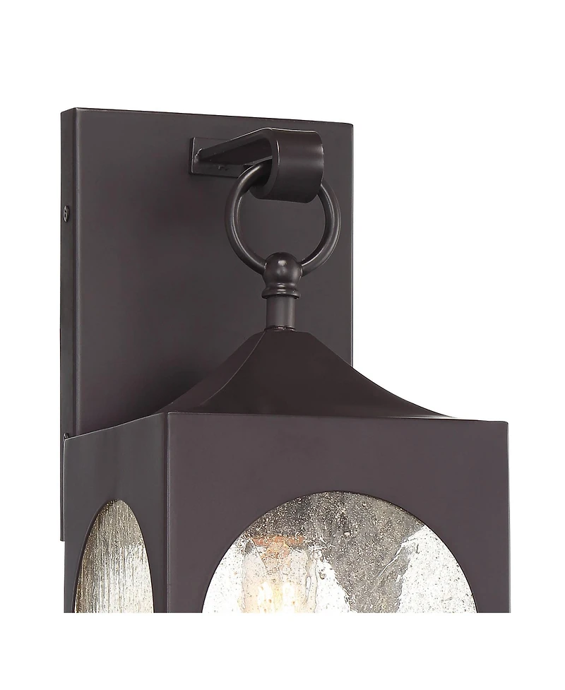 Possini Euro Design Tyne Modern Outdoor Wall Light Fixtures Set of 2 Metal 16 1/2inch Seedy Glass for Post Exterior Barn Deck House