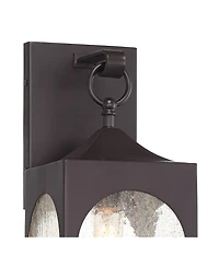 Possini Euro Design Tyne Modern Outdoor Wall Light Fixtures Set of 2 Metal 16 1/2inch Seedy Glass for Post Exterior Barn Deck House