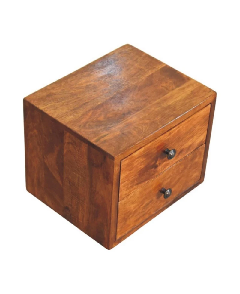 HomeRoots 12" Chestnut Solid Wood Two Drawer Floating Nightstand