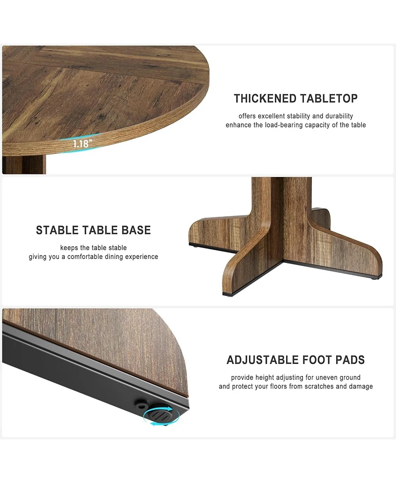 homfan Modern 47 Inch Round Dining Table for 4 to 6, Sturdy Wooden Base, Easy Assembly, for Kitchen, Dining Room or Living Room