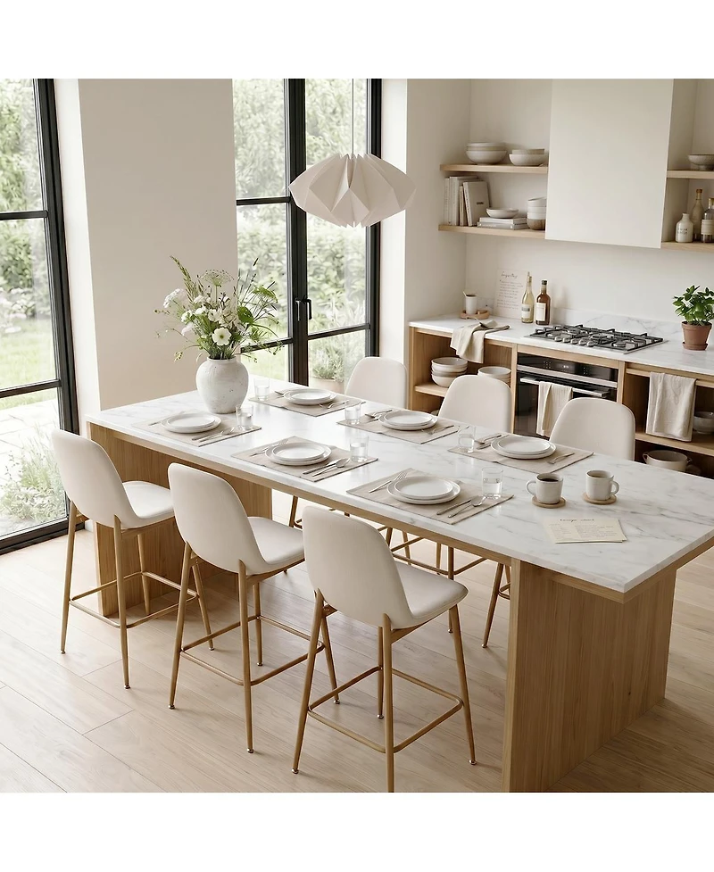 Maison Boucle Set of 6 25.5" Counter Height Stools, Fabric Upholstered, Metal Legs