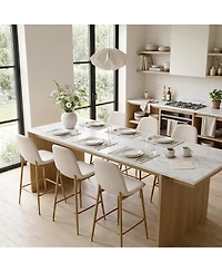 Maison Boucle Set of 6 25.5" Counter Height Stools, Fabric Upholstered, Metal Legs