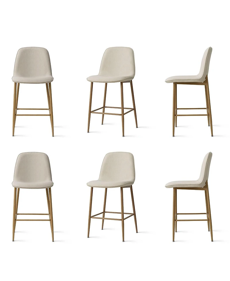 Maison Boucle Set of 6 25.5" Counter Height Stools, Fabric Upholstered, Metal Legs