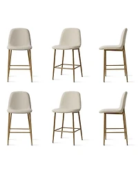 Maison Boucle Set of 6 25.5" Counter Height Stools, Fabric Upholstered, Metal Legs