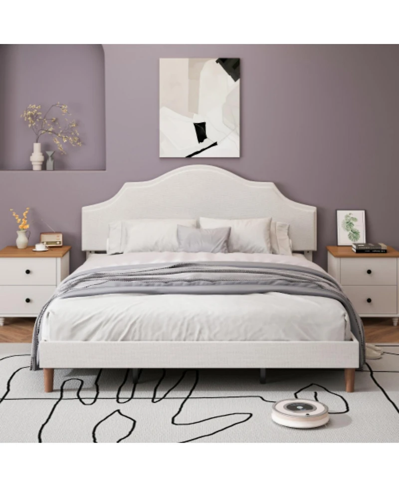 Lucky One King Size Platform Bed with Adjustable Headboard - No Box Spring Needed, 1000 lbs Cap