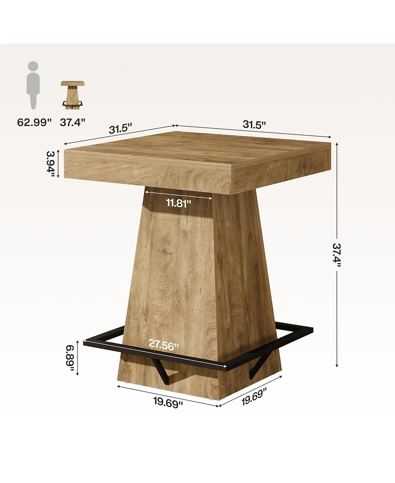 Tribesigns Square Bar Table, 37.4-Inch High Pub Table with Metal Footrest for Small Bars, Dining Room, Bistro, Kitchen