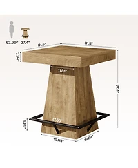 Tribesigns Square Bar Table, 37.4-Inch High Pub Table with Metal Footrest for Small Bars, Dining Room, Bistro, Kitchen