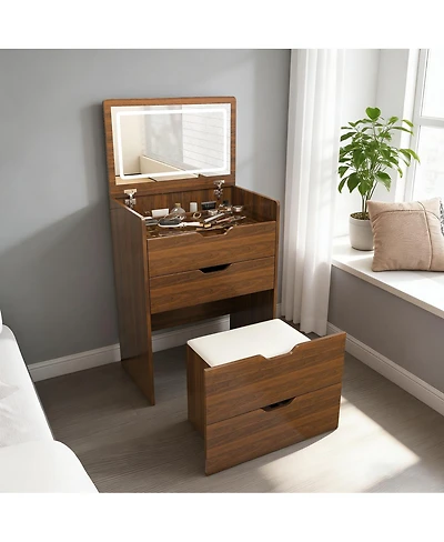Streamdale Furniture 3-in-1 Vanity Desk with Flip Top Mirror Lighted Makeup Table and Stool