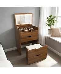 Streamdale Furniture 3-in-1 Vanity Desk with Flip Top Mirror Lighted Makeup Table and Stool
