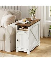 Slickblue Narrow Side Table with Built-In Charging Station for Living Room