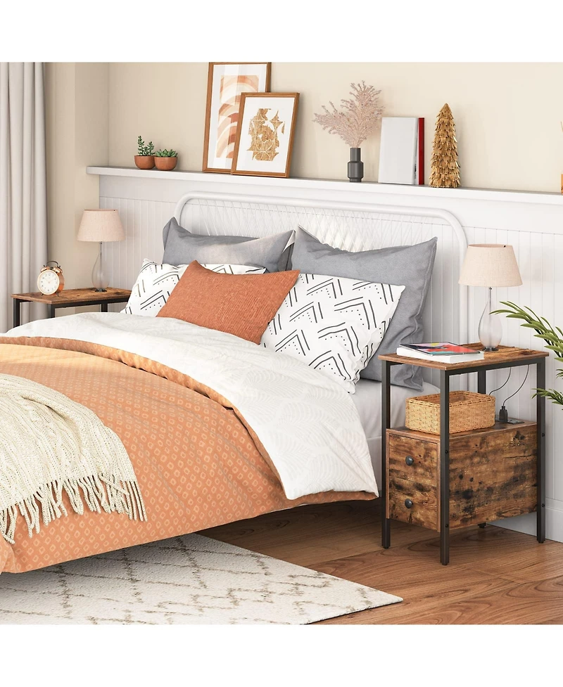 Slickblue Set of 2 Side Tables with Charging Station for Bedroom and Living Room