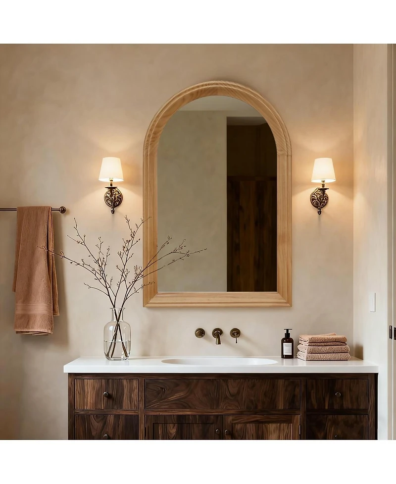 Laoties 24" x 35" Arched Wood Wall Mirror, Rustic Bathroom Vanity Mirror for Entryway, Bedroom and Living Room