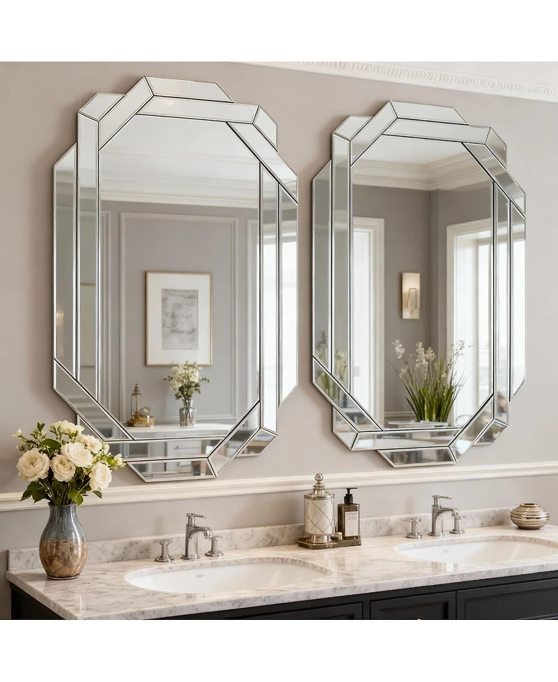Laoties 36" x 24" Frameless Wall Mirror, Beveled Bathroom Vanity Mirror for Bedroom, Living Room and Entryway