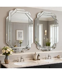 Laoties 36" x 24" Frameless Wall Mirror, Beveled Bathroom Vanity Mirror for Bedroom, Living Room and Entryway